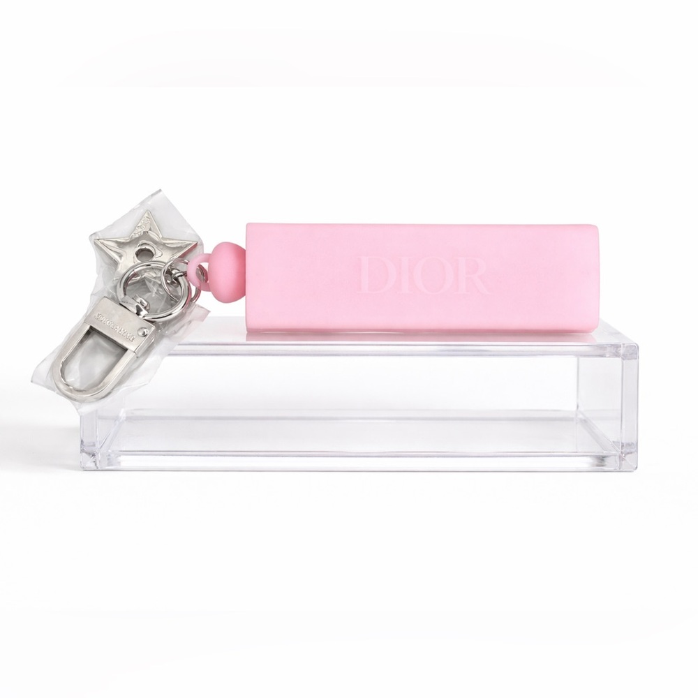 Dior Pastel Pink Silicone Key‎ Holder Charm Silver Star Accents Limited Edition